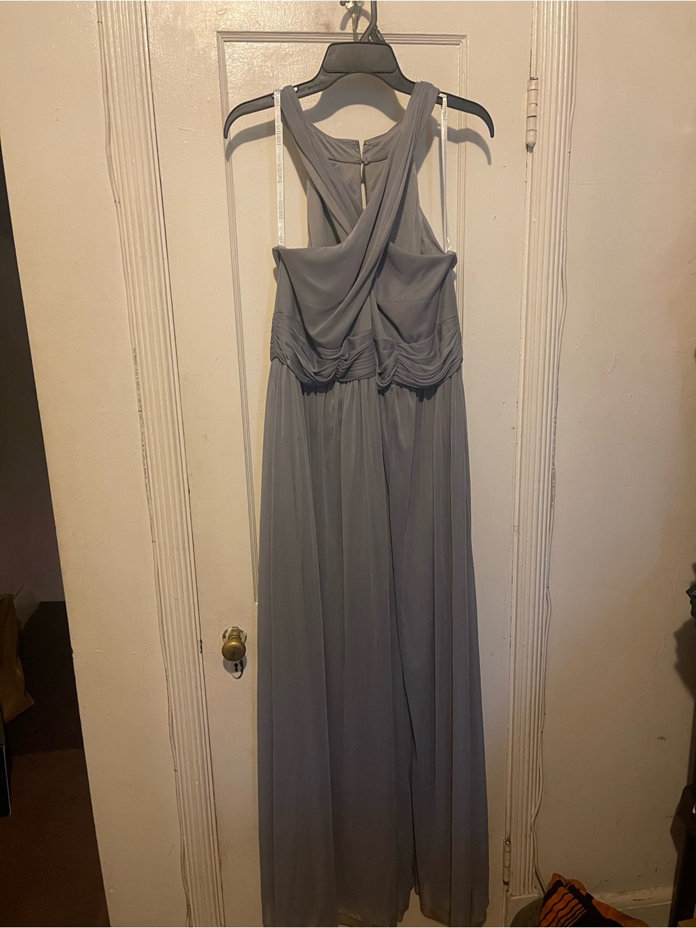 Elegant Grey Sleeveless criss cross neck wedding/ bridesmaid dress
